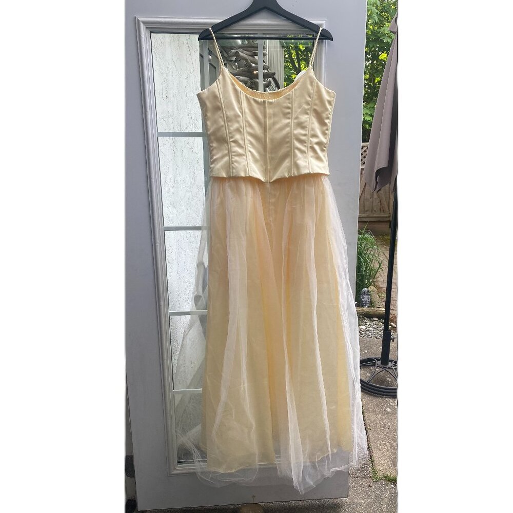 Vintage Jessica McClintock for Gunne Sax Butter yellow corset gown size 13 - Picture 3 of 13